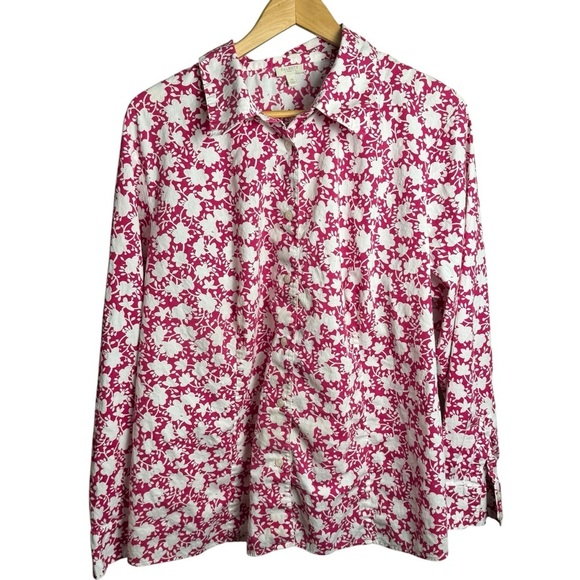 Talbots women’s long sleeve Floral Button-Up collared shirt Pink Size 2X - Picture 2 of 11